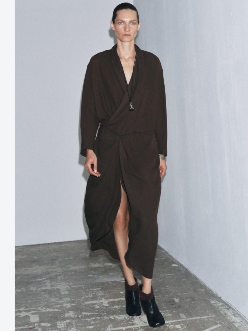 Zara ZW Collection Draped Long Dress Dark Brown Size Large L NWT 8939/201/716